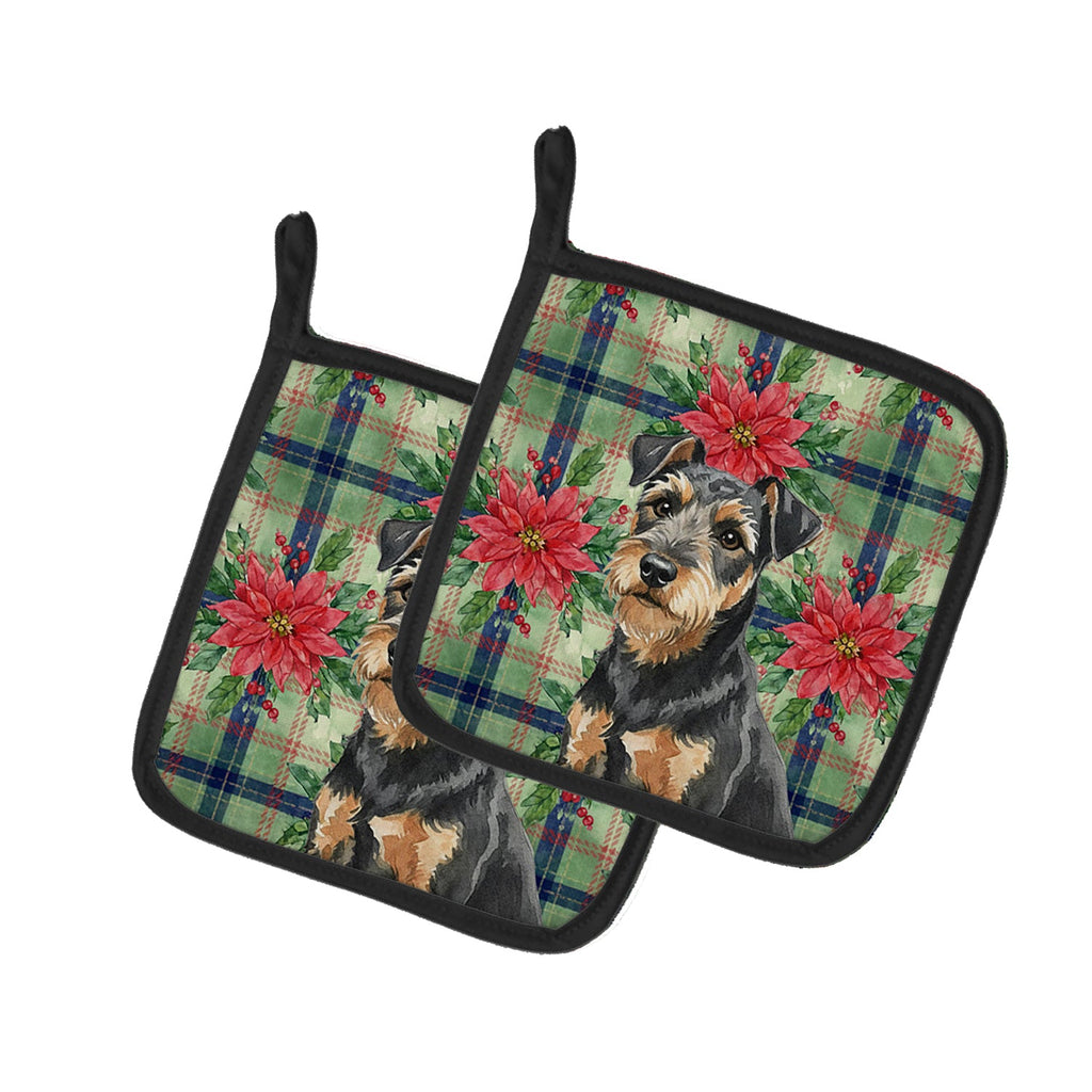 Black and Tan Lakeland Terrier Christmas PoinsettIas Pot Holder Set of 2 Heat Resistant Quilted Hot Pads 7.5 x 7.5 Inch, Insulated Kitchen Trivets for Cooking & Baking