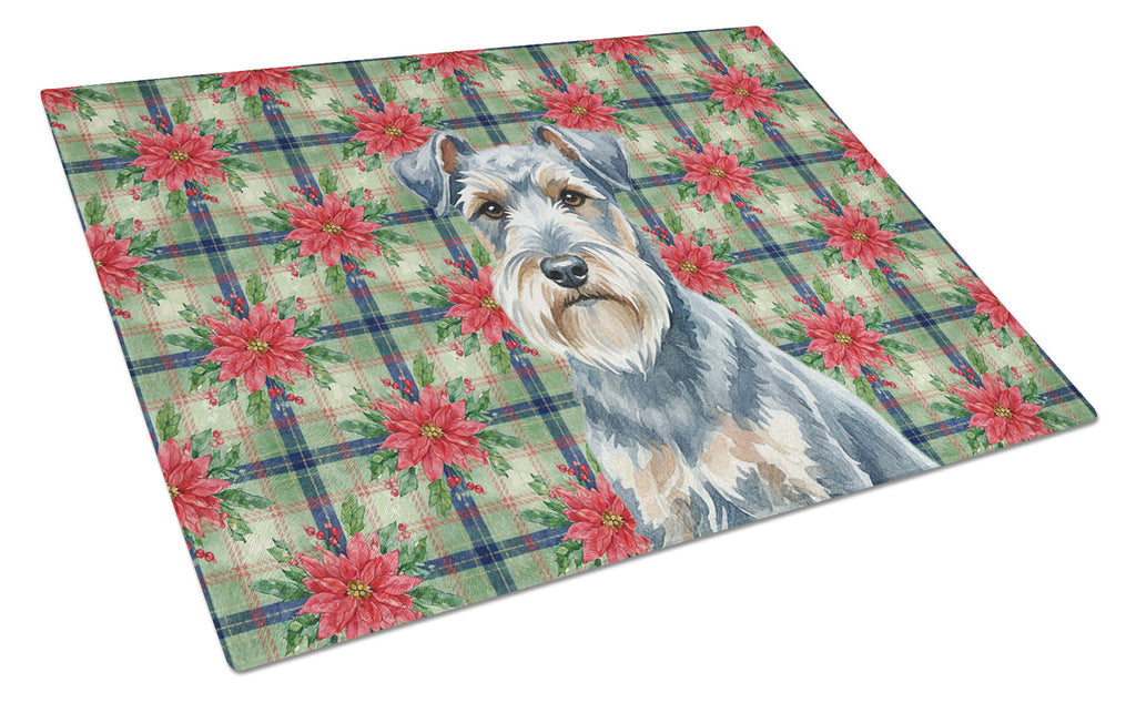 Blue Lakeland Terrier Christmas PoinsettIas Cutting Board Tempered Glass Kitchen Cutting Surface, Heat Resistant Chopping, Non-Slip Feet, Food Prep & Serving