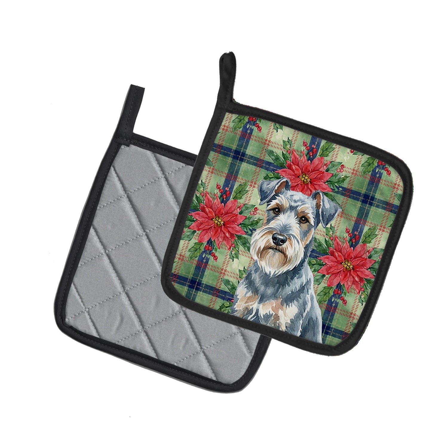 Blue Lakeland Terrier Christmas PoinsettIas Pot Holder Set of 2 Heat Resistant Quilted Hot Pads 7.5 x 7.5 Inch, Insulated Kitchen Trivets for Cooking & Baking