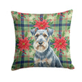 Blue Lakeland Terrier Christmas PoinsettIas Decorative Throw Pillow 14x14 Indoor Outdoor Accent Cushion, Fabric Cover with Insert for Sofa, Bed, Porch & Living Room