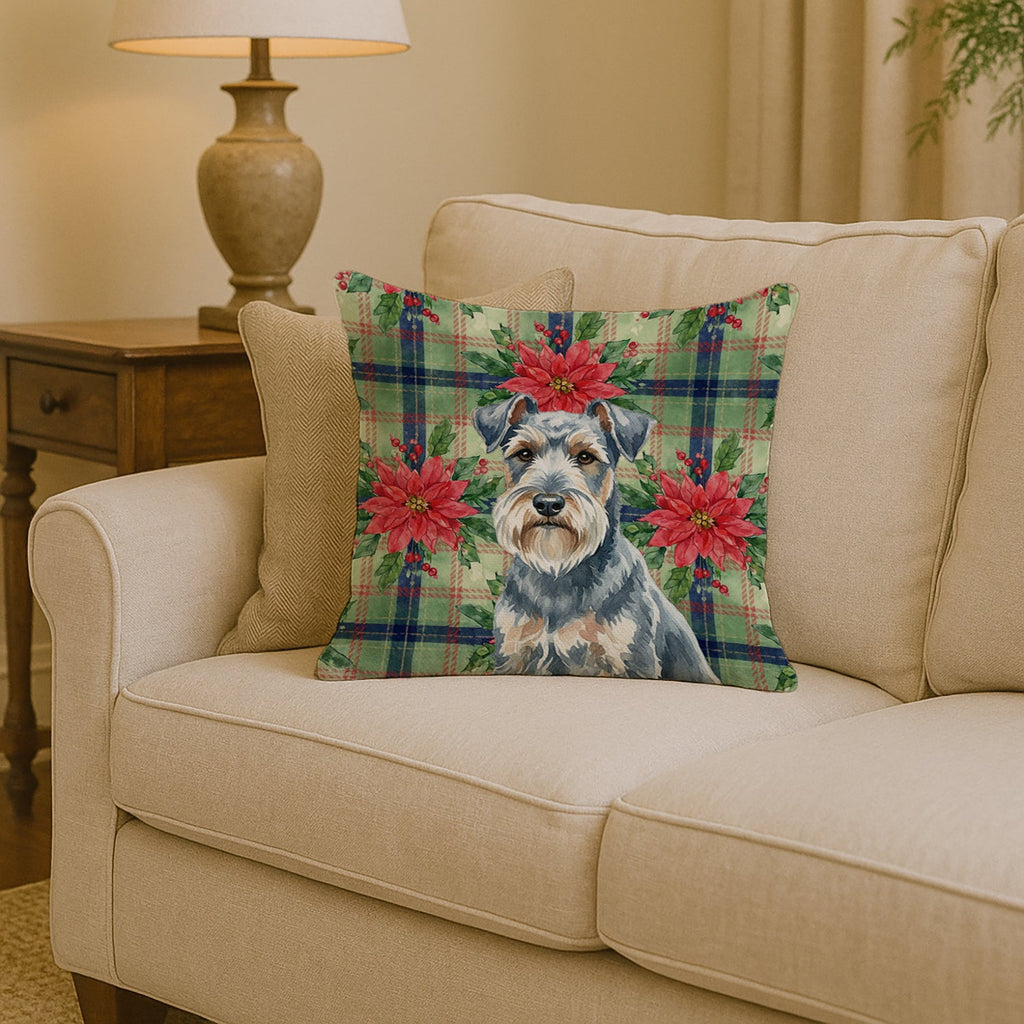 Blue Lakeland Terrier Christmas PoinsettIas Decorative Throw Pillow 14x14 Indoor Outdoor Accent Cushion, Fabric Cover with Insert for Sofa, Bed, Porch & Living Room
