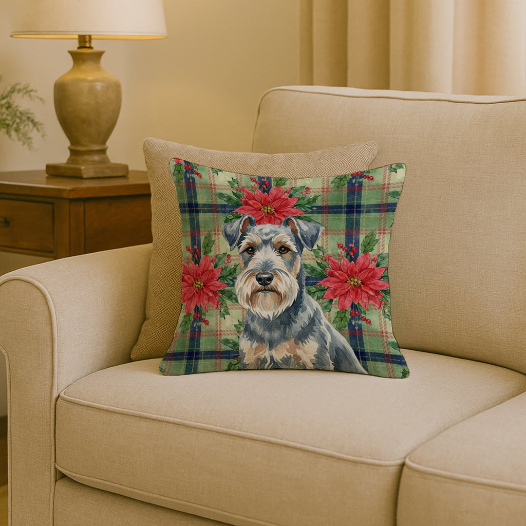 Blue Lakeland Terrier Christmas PoinsettIas Decorative Throw Pillow 18x18 Indoor Outdoor Accent Cushion, Fabric Cover with Insert for Sofa, Bed, Porch & Living Room