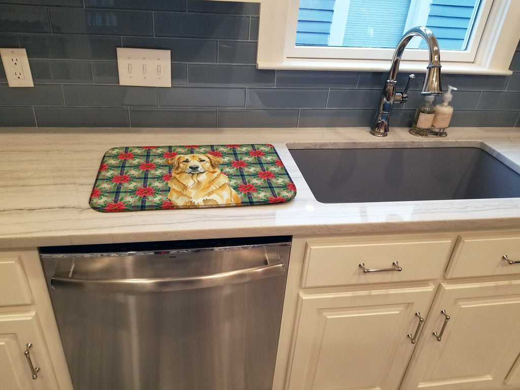 Lion Yellow Leonberger Christmas PoinsettIas Dish Drying Mat Absorbent Dish Drying Mat Pad for Kitchen Counter Dish Drainer Mat for Countertop, 14 x 21", Multicolor