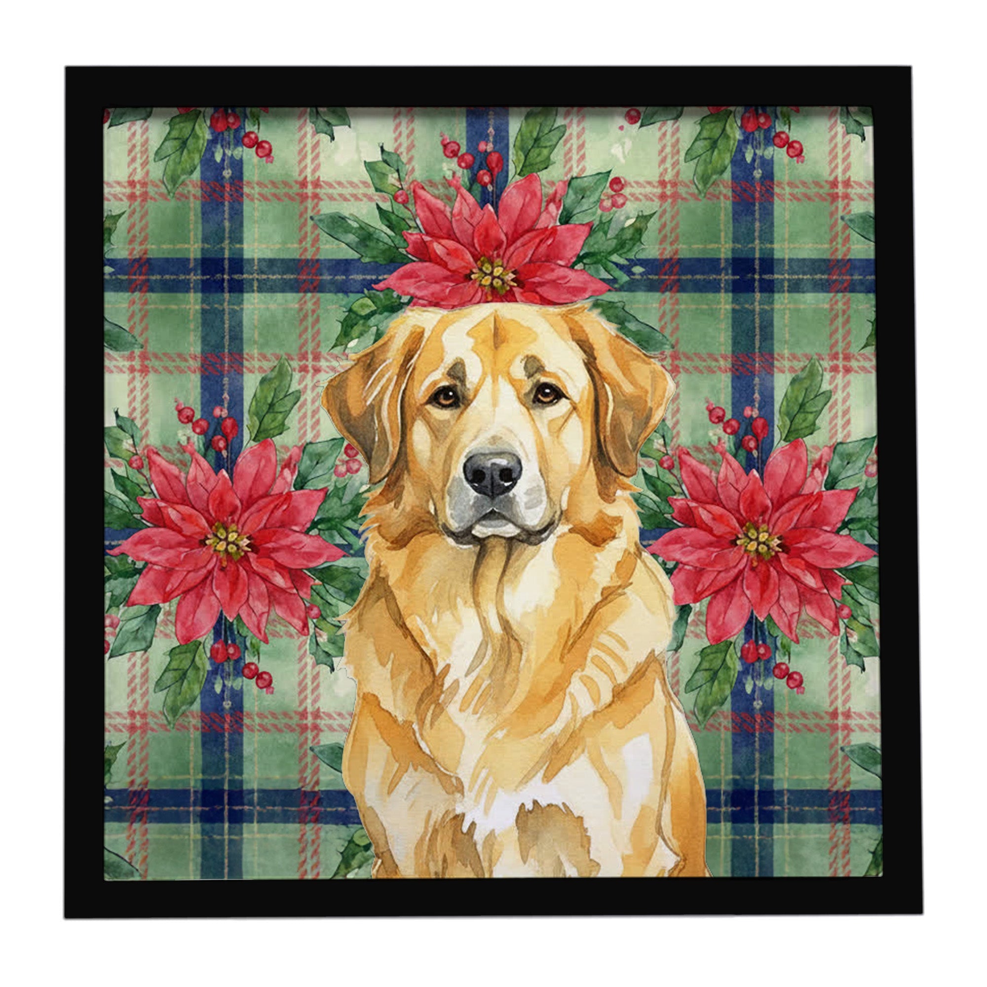 Lion Yellow Leonberger Christmas PoinsettIas Framed Metal Print Bathroom, Kitchen, Office, Home Decor Wall Art Ready to Hang, Square, 8X8