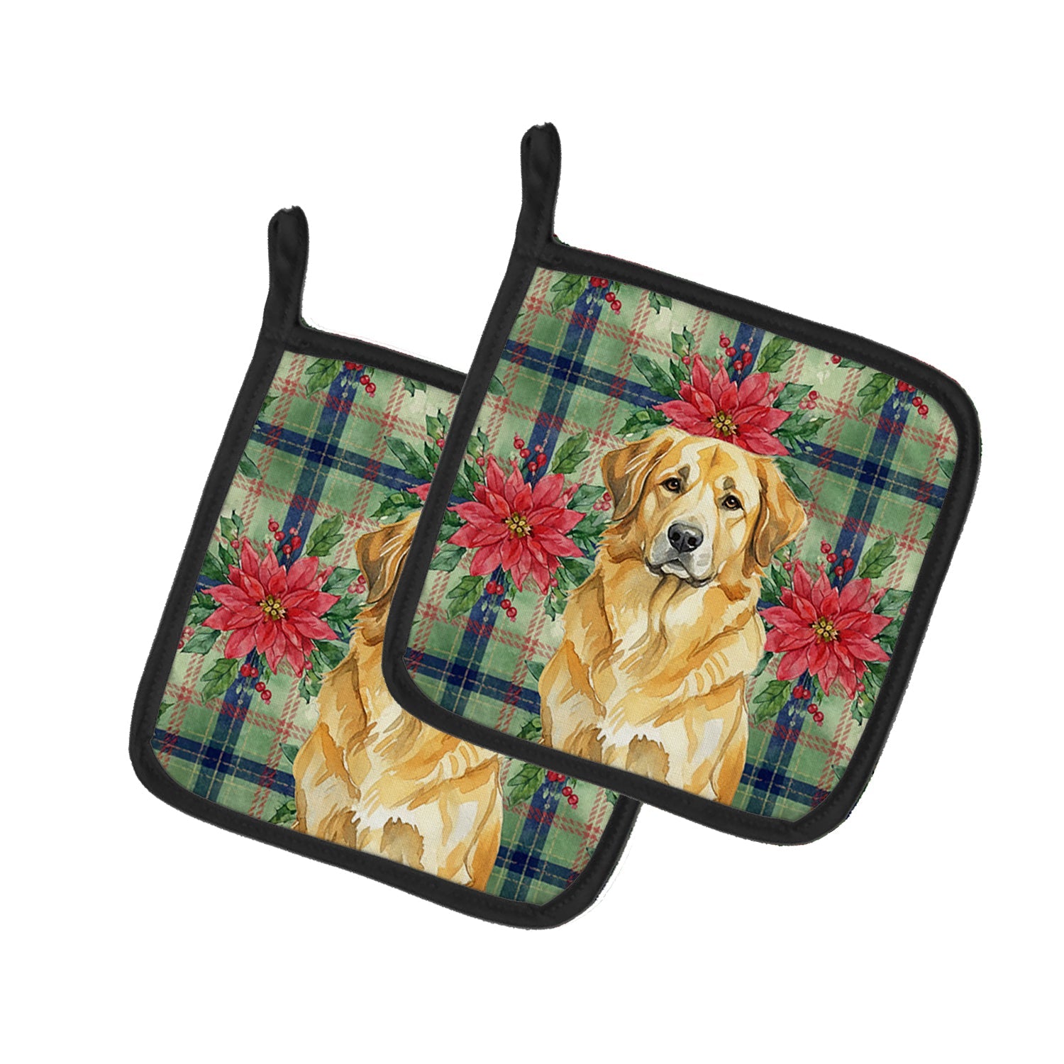 Lion Yellow Leonberger Christmas PoinsettIas Pot Holder Set of 2 Heat Resistant Quilted Hot Pads 7.5 x 7.5 Inch, Insulated Kitchen Trivets for Cooking & Baking