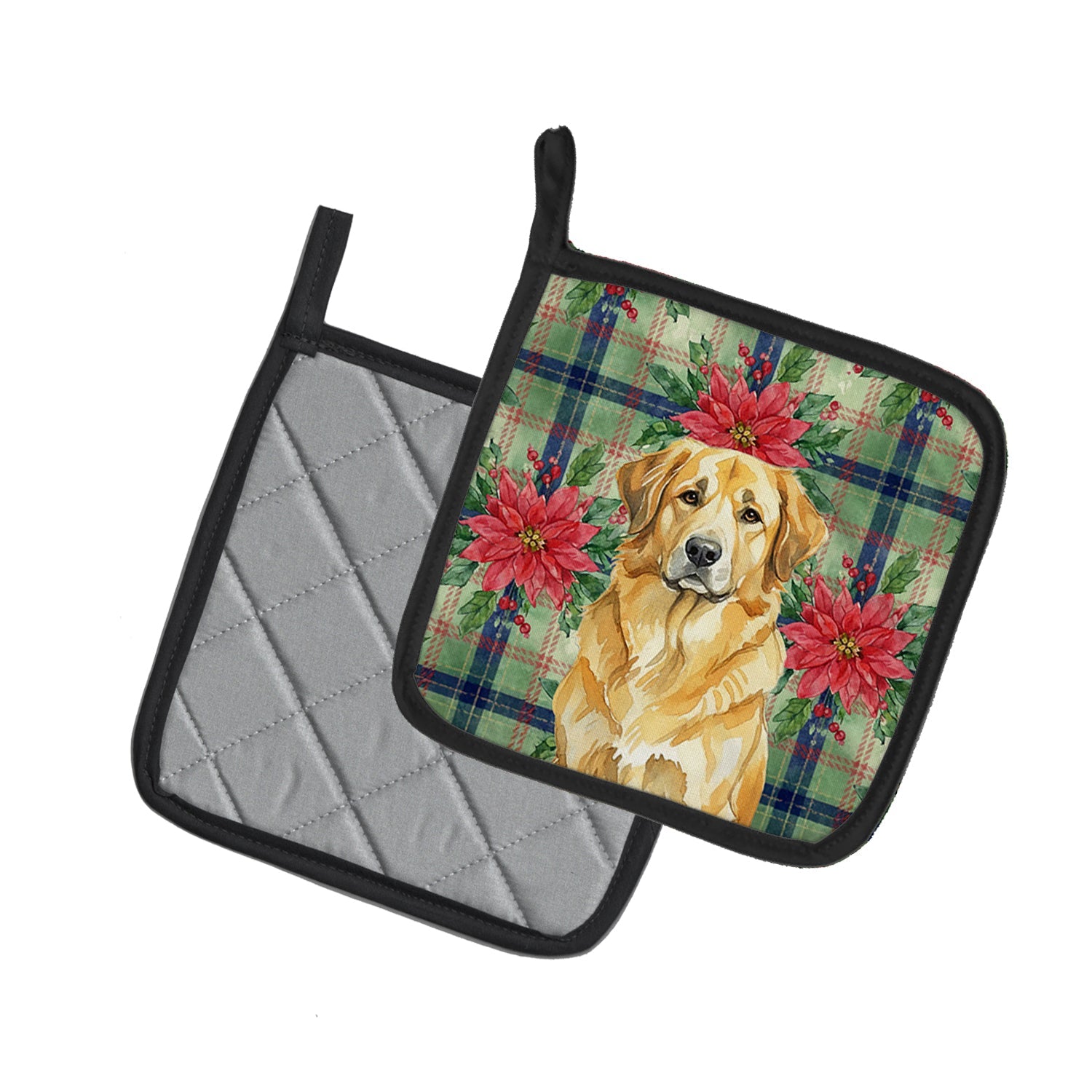Lion Yellow Leonberger Christmas PoinsettIas Pot Holder Set of 2 Heat Resistant Quilted Hot Pads 7.5 x 7.5 Inch, Insulated Kitchen Trivets for Cooking & Baking
