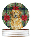 Lion Yellow Leonberger Christmas PoinsettIas Large Sandstone Coasters Pack of 4 Absorbent Round Coasters Decor Gifts for Men or Women, 4 in, Multicolor