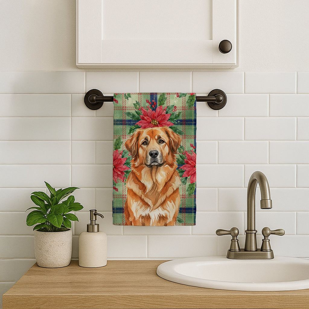 Red Leonberger Christmas PoinsettIas Kitchen Towel Velour Plush Front and Cotton Loop Back Machine Washable