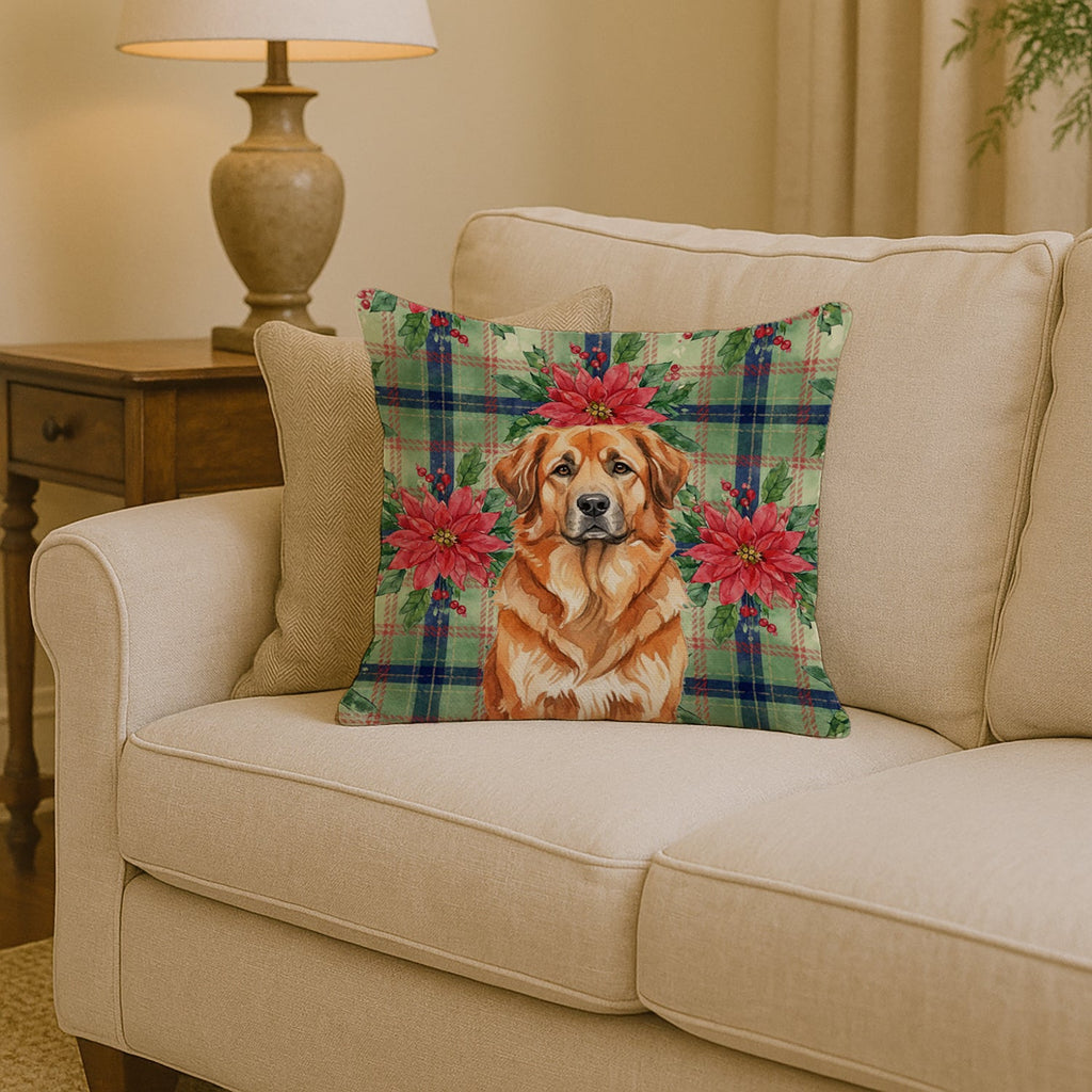 Red Leonberger Christmas PoinsettIas Decorative Throw Pillow 14x14 Indoor Outdoor Accent Cushion, Fabric Cover with Insert for Sofa, Bed, Porch & Living Room