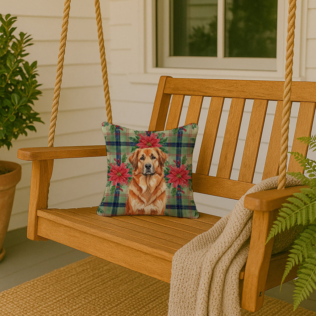 Red Leonberger Christmas PoinsettIas Decorative Throw Pillow 14x14 Indoor Outdoor Accent Cushion, Fabric Cover with Insert for Sofa, Bed, Porch & Living Room