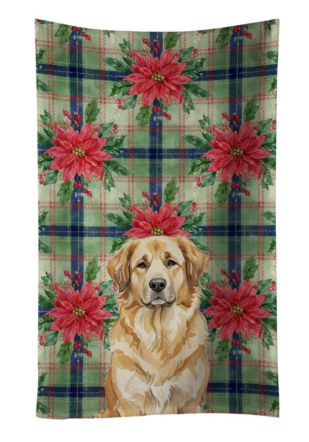 Sandy Leonberger Christmas PoinsettIas Kitchen Towel Velour Plush Front and Cotton Loop Back Machine Washable