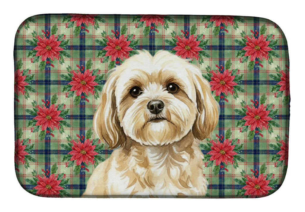 Cream Lhasa Apso Christmas PoinsettIas Dish Drying Mat Absorbent Dish Drying Mat Pad for Kitchen Counter Dish Drainer Mat for Countertop, 14 x 21", Multicolor