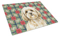 Cream Lhasa Apso Christmas PoinsettIas Cutting Board Tempered Glass Kitchen Cutting Surface, Heat Resistant Chopping, Non-Slip Feet, Food Prep & Serving