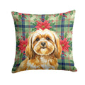 Gold Lhasa Apso Christmas PoinsettIas Decorative Throw Pillow 14x14 Indoor Outdoor Accent Cushion, Fabric Cover with Insert for Sofa, Bed, Porch & Living Room