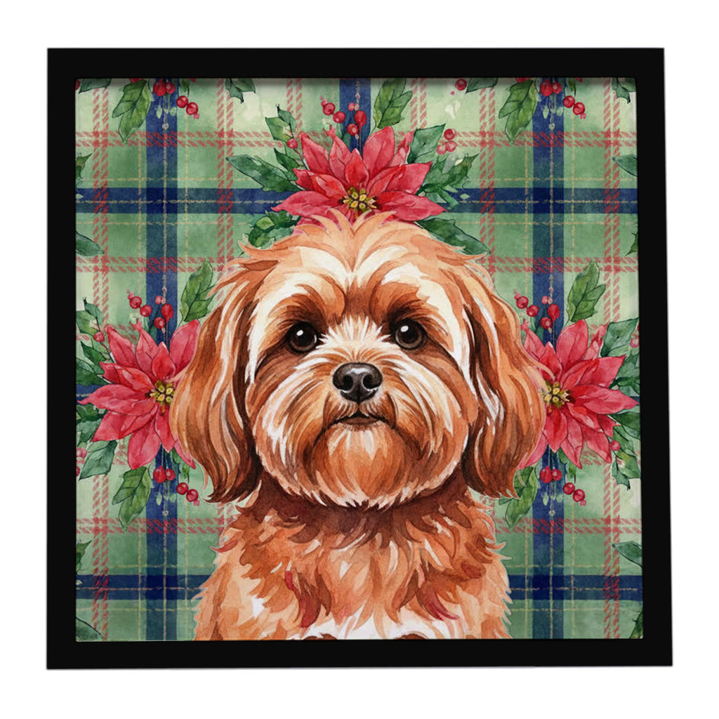 Red Lhasa Apso Christmas PoinsettIas Framed Metal Print Bathroom, Kitchen, Office, Home Decor Wall Art Ready to Hang, Square, 8X8
