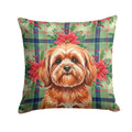 Red Lhasa Apso Christmas PoinsettIas Decorative Throw Pillow 18x18 Indoor Outdoor Accent Cushion, Fabric Cover with Insert for Sofa, Bed, Porch & Living Room