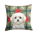Maltese Christmas PoinsettIas Decorative Throw Pillow 18x18 Indoor Outdoor Accent Cushion, Fabric Cover with Insert for Sofa, Bed, Porch & Living Room