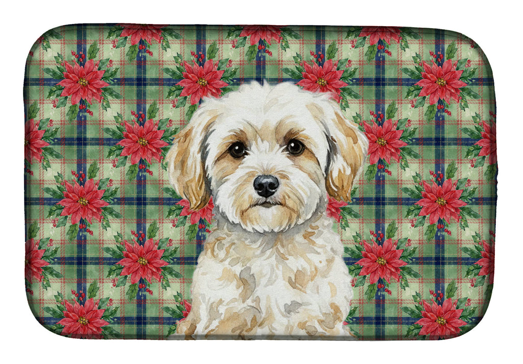 Maltipoo Christmas PoinsettIas Dish Drying Mat Absorbent Dish Drying Mat Pad for Kitchen Counter Dish Drainer Mat for Countertop, 14 x 21", Multicolor