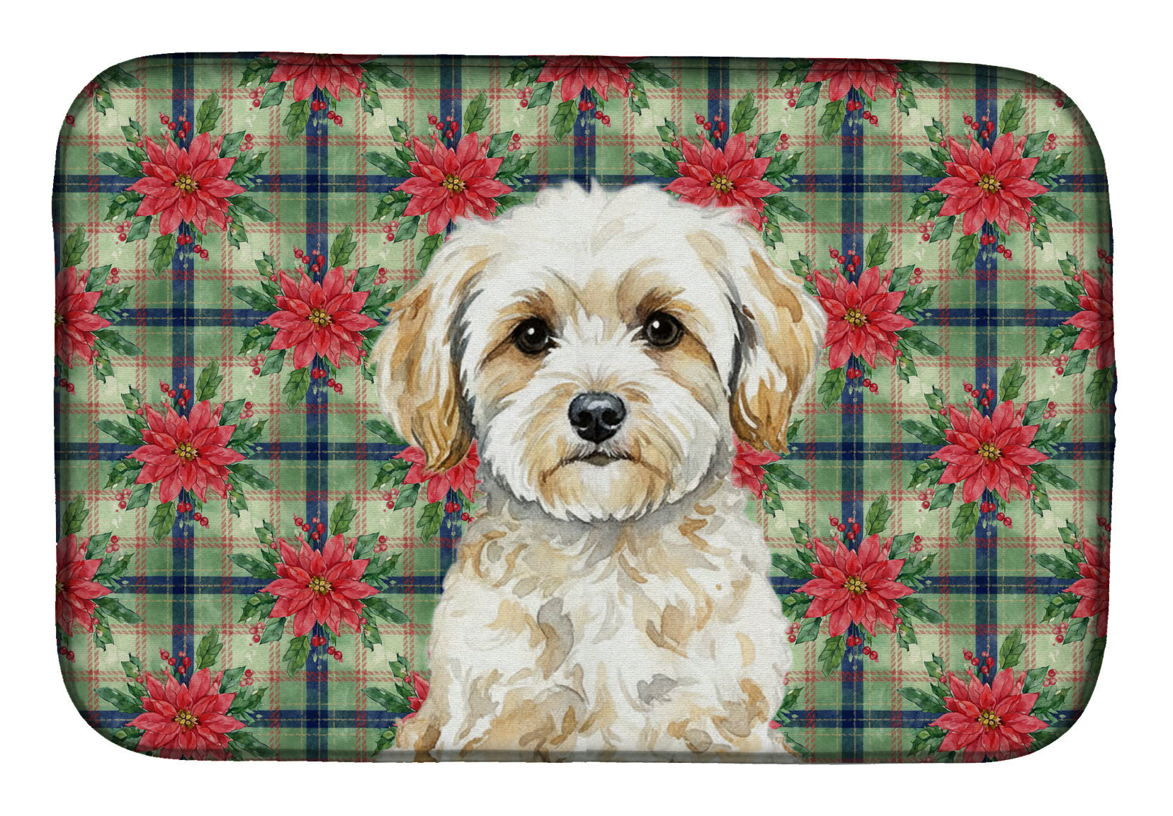 Maltipoo Christmas PoinsettIas Dish Drying Mat Absorbent Dish Drying Mat Pad for Kitchen Counter Dish Drainer Mat for Countertop, 14 x 21", Multicolor