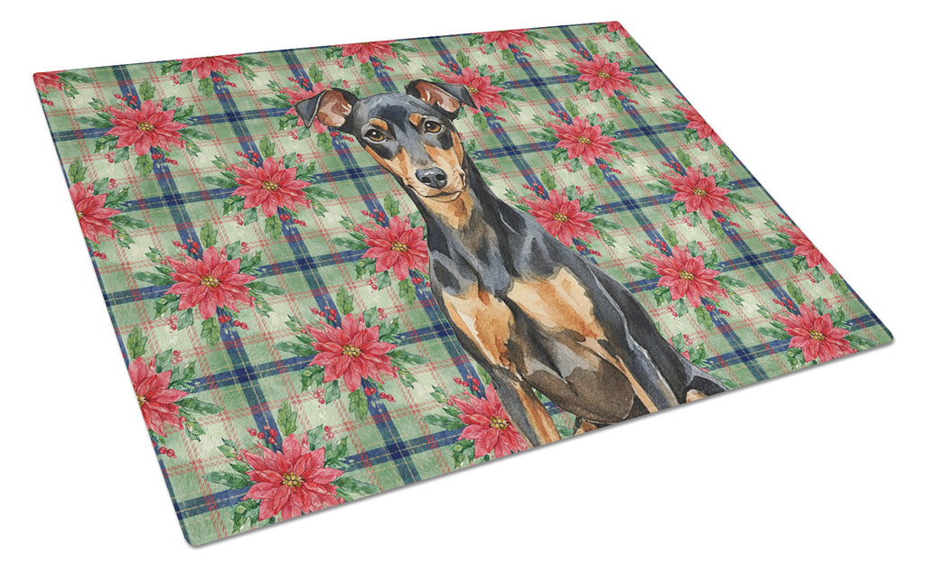 Manchester Terrier Christmas PoinsettIas Cutting Board Tempered Glass Kitchen Cutting Surface, Heat Resistant Chopping, Non-Slip Feet, Food Prep & Serving