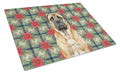 Fawn Mastiff Christmas PoinsettIas Cutting Board Tempered Glass Kitchen Cutting Surface, Heat Resistant Chopping, Non-Slip Feet, Food Prep & Serving