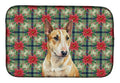 Miniature Bull Terrier Christmas PoinsettIas Dish Drying Mat Absorbent Dish Drying Mat Pad for Kitchen Counter Dish Drainer Mat for Countertop, 14 x 21", Multicolor