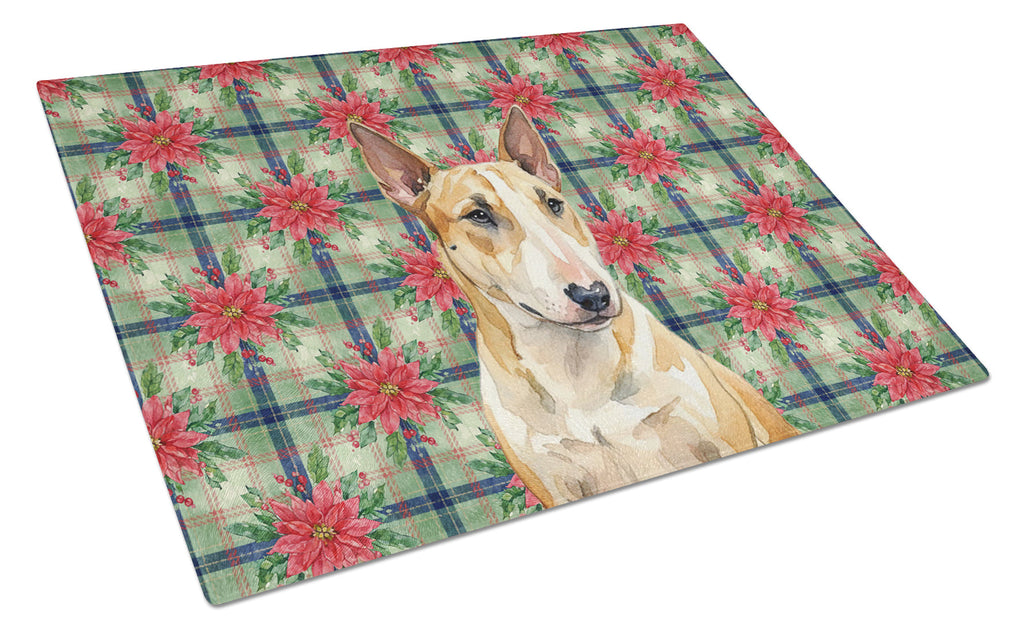 Miniature Bull Terrier Christmas PoinsettIas Cutting Board Tempered Glass Kitchen Cutting Surface, Heat Resistant Chopping, Non-Slip Feet, Food Prep & Serving