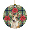 Tricolor Miniature Bull Terrier Christmas PoinsettIas Ceramic Ornament Christmas Tree Hanging Decorations for Home Christmas Holiday, Party, Gift, 3 in, Multicolor