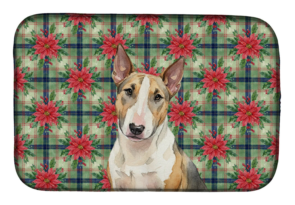 Tricolor Miniature Bull Terrier Christmas PoinsettIas Dish Drying Mat Absorbent Dish Drying Mat Pad for Kitchen Counter Dish Drainer Mat for Countertop, 14 x 21", Multicolor