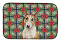 Tricolor Miniature Bull Terrier Christmas PoinsettIas Dish Drying Mat Absorbent Dish Drying Mat Pad for Kitchen Counter Dish Drainer Mat for Countertop, 14 x 21", Multicolor