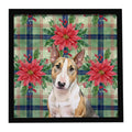 Tricolor Miniature Bull Terrier Christmas PoinsettIas Framed Metal Print Bathroom, Kitchen, Office, Home Decor Wall Art Ready to Hang, Square, 8X8
