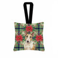 Tricolor Miniature Bull Terrier Christmas PoinsettIas Hanging Square Fabric Ornament 3.5 � 3.5 Decorative Door-Knob & Tree Hanger, Soft Fabric