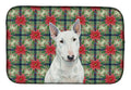 White Miniature Bull Terrier Christmas PoinsettIas Dish Drying Mat Absorbent Dish Drying Mat Pad for Kitchen Counter Dish Drainer Mat for Countertop, 14 x 21", Multicolor