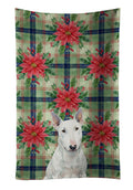 White Miniature Bull Terrier Christmas PoinsettIas Kitchen Towel Velour Plush Front and Cotton Loop Back Machine Washable