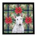 White Miniature Bull Terrier Christmas PoinsettIas Framed Metal Print Bathroom, Kitchen, Office, Home Decor Wall Art Ready to Hang, Square, 8X8