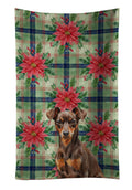 Chocolate and Rust Miniature Pinscher Min Pin Christmas PoinsettIas Kitchen Towel Velour Plush Front and Cotton Loop Back Machine Washable