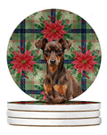 Chocolate and Rust Miniature Pinscher Min Pin Christmas PoinsettIas Large Sandstone Coasters Pack of 4 Absorbent Round Coasters Decor Gifts for Men or Women, 4 in, Multicolor