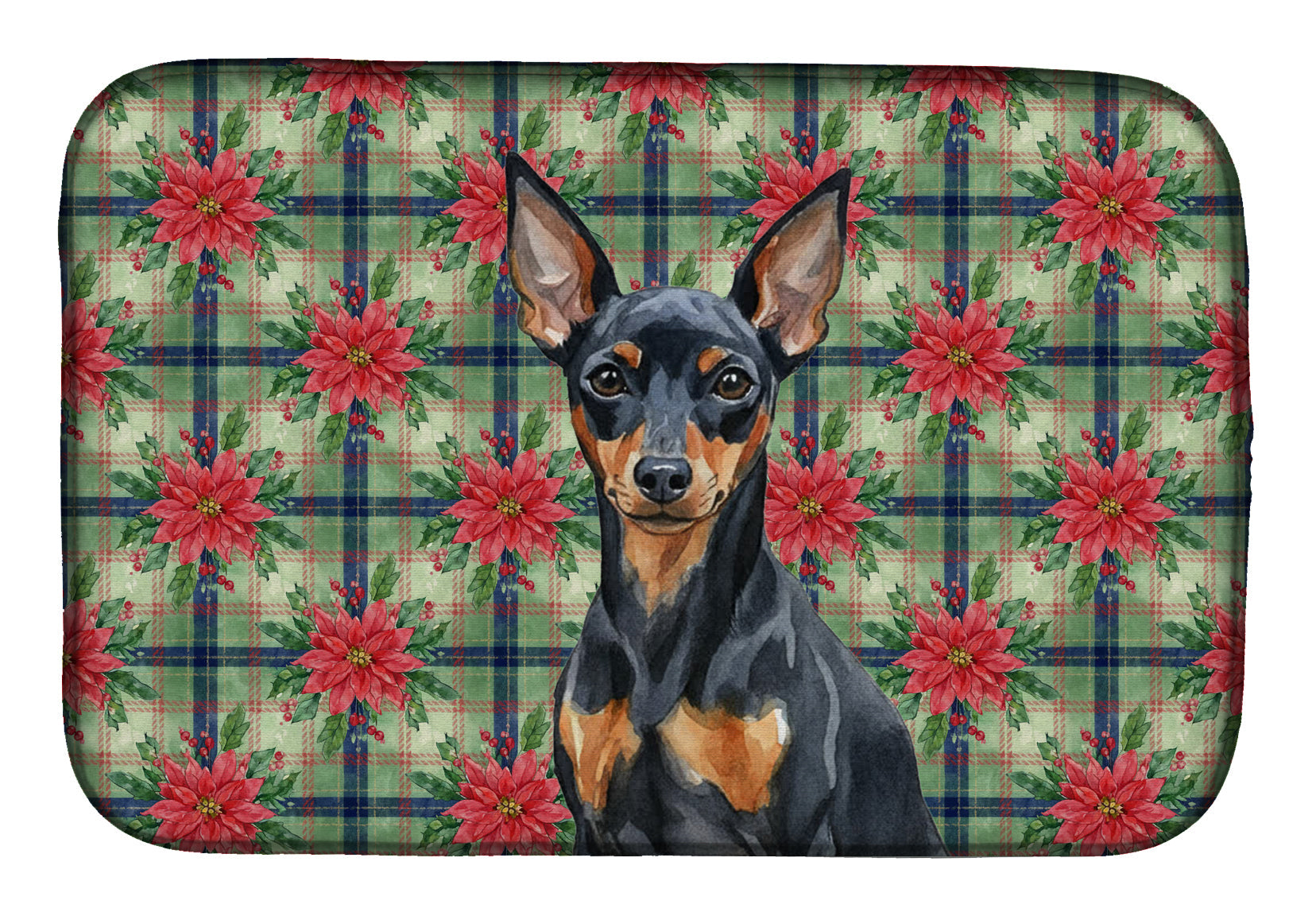 Black and Tan Miniature Pinscher Christmas PoinsettIas Dish Drying Mat Absorbent Dish Drying Mat Pad for Kitchen Counter Dish Drainer Mat for Countertop, 14 x 21", Multicolor