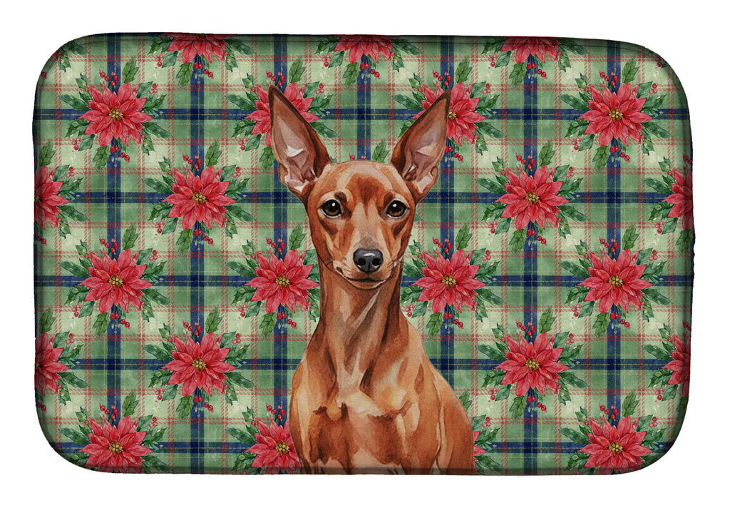 Red Miniature Pinscher Min Pin Christmas PoinsettIas Dish Drying Mat Absorbent Dish Drying Mat Pad for Kitchen Counter Dish Drainer Mat for Countertop, 14 x 21", Multicolor