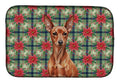 Red Miniature Pinscher Min Pin Christmas PoinsettIas Dish Drying Mat Absorbent Dish Drying Mat Pad for Kitchen Counter Dish Drainer Mat for Countertop, 14 x 21", Multicolor