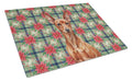 Red Miniature Pinscher Min Pin Christmas PoinsettIas Cutting Board Tempered Glass Kitchen Cutting Surface, Heat Resistant Chopping, Non-Slip Feet, Food Prep & Serving