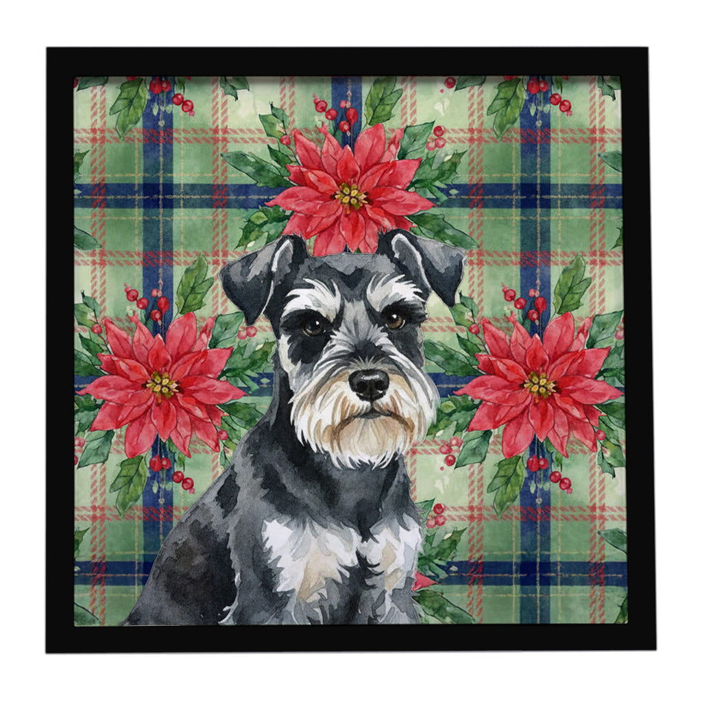 Black & Silver Miniature Schnauzer Christmas PoinsettIas Framed Metal Print Bathroom, Kitchen, Office, Home Decor Wall Art Ready to Hang, Square, 8X8