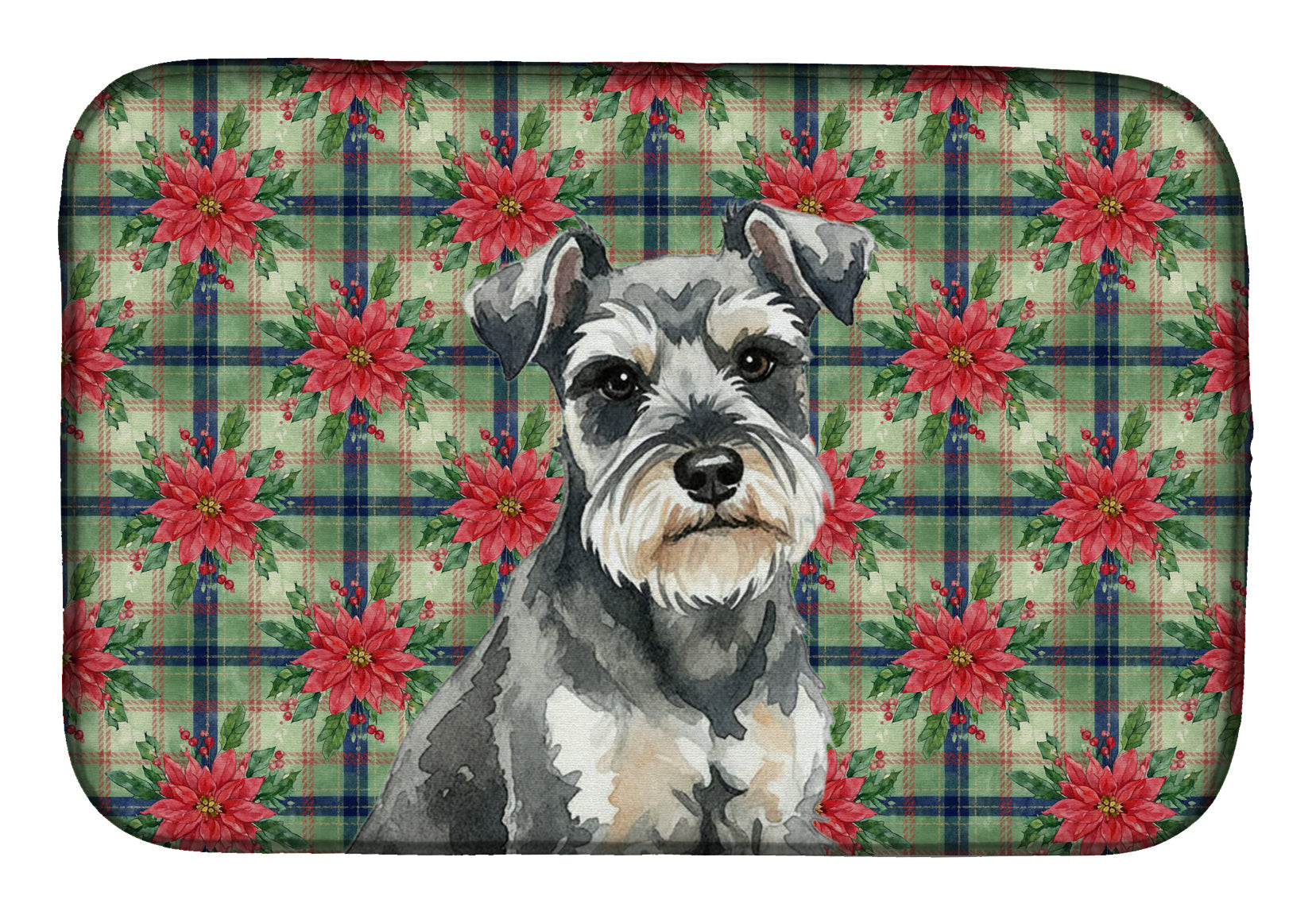 Miniature Schnauzer Christmas PoinsettIas Dish Drying Mat Absorbent Dish Drying Mat Pad for Kitchen Counter Dish Drainer Mat for Countertop, 14 x 21", Multicolor