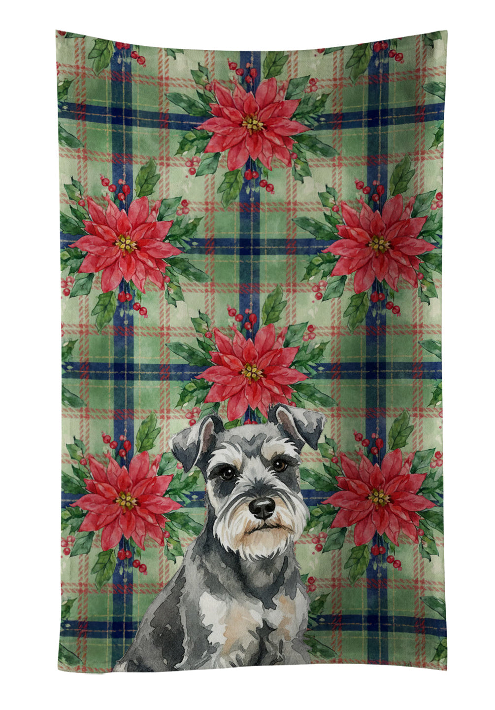 Miniature Schnauzer Christmas PoinsettIas Kitchen Towel Velour Plush Front and Cotton Loop Back Machine Washable