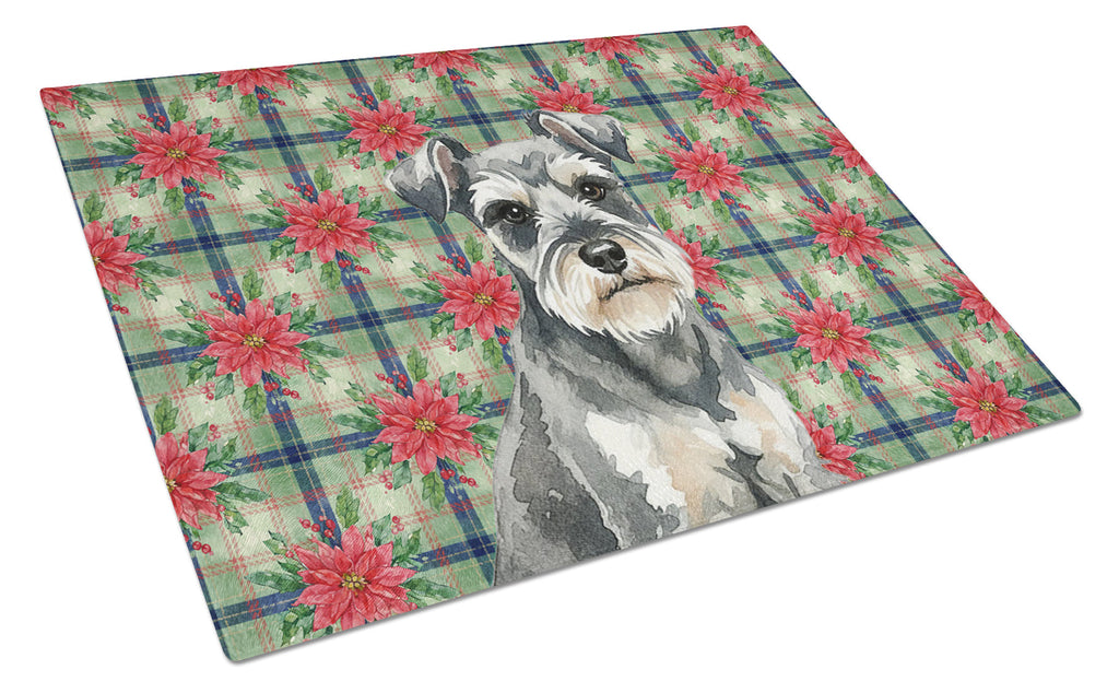 Miniature Schnauzer Christmas PoinsettIas Cutting Board Tempered Glass Kitchen Cutting Surface, Heat Resistant Chopping, Non-Slip Feet, Food Prep & Serving