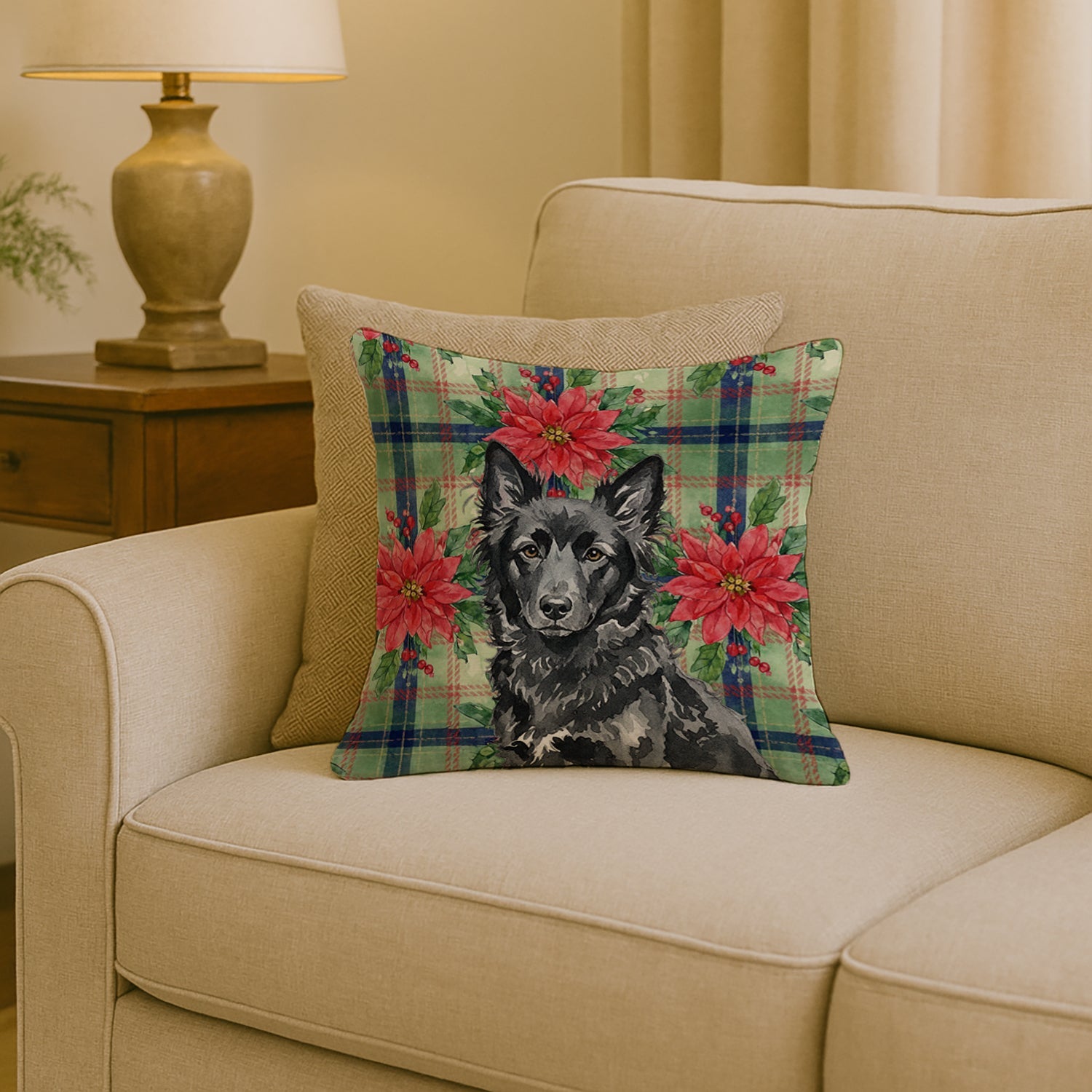 Mudi Christmas PoinsettIas Decorative Throw Pillow 18x18 Indoor Outdoor Accent Cushion, Fabric Cover with Insert for Sofa, Bed, Porch & Living Room