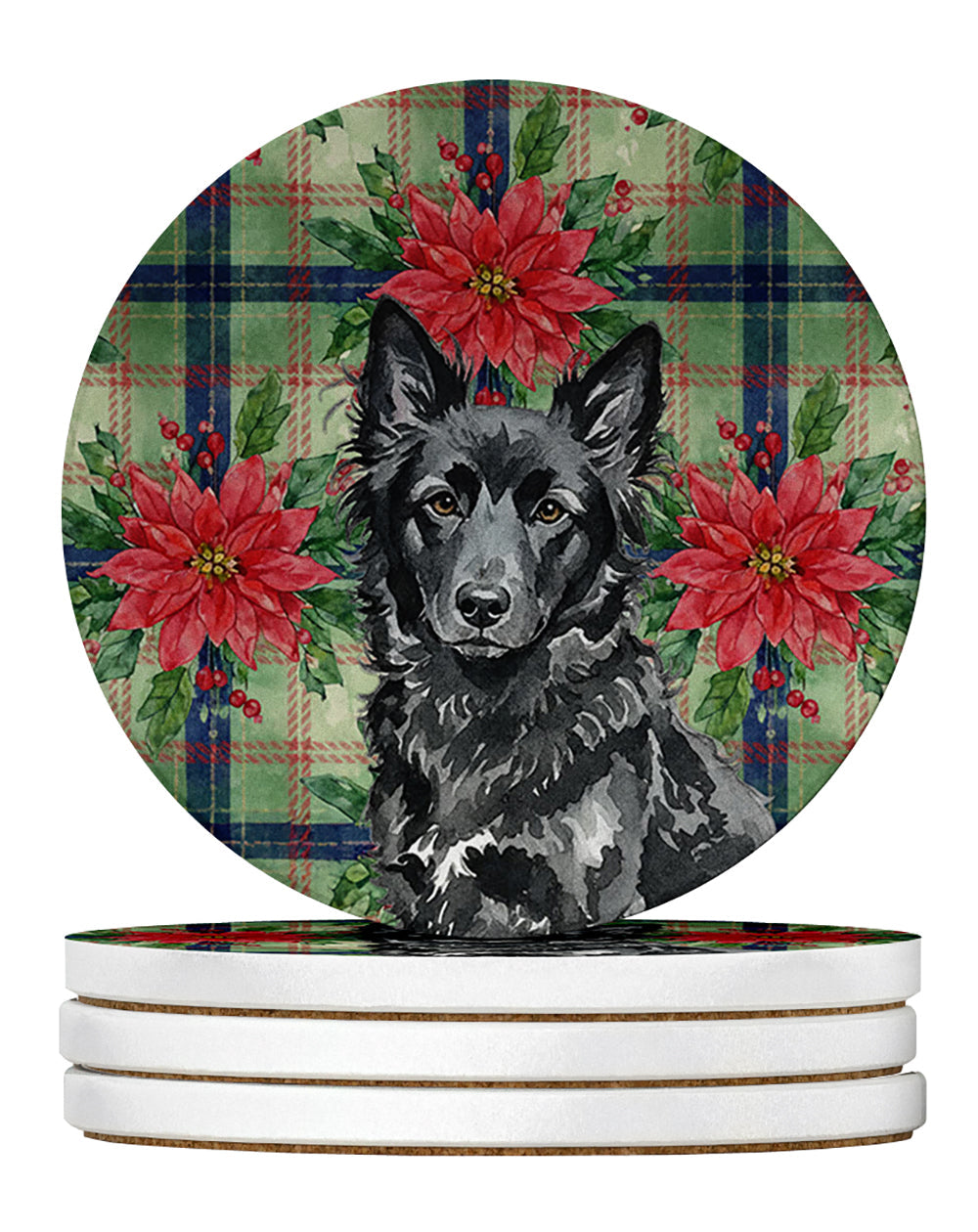 Mudi Christmas PoinsettIas Large Sandstone Coasters Pack of 4 Absorbent Round Coasters Decor Gifts for Men or Women, 4 in, Multicolor