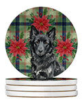 Mudi Christmas PoinsettIas Large Sandstone Coasters Pack of 4 Absorbent Round Coasters Decor Gifts for Men or Women, 4 in, Multicolor