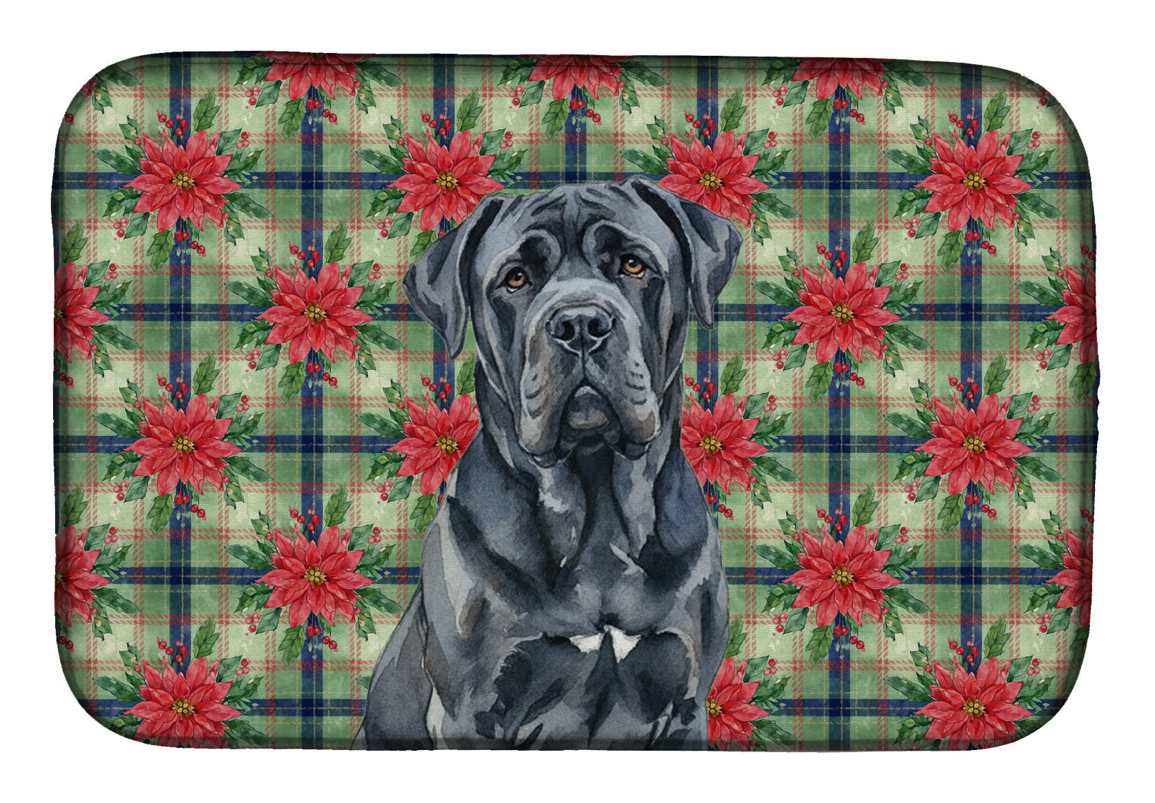 Black Neapolitan Mastiff Christmas PoinsettIas Dish Drying Mat Absorbent Dish Drying Mat Pad for Kitchen Counter Dish Drainer Mat for Countertop, 14 x 21", Multicolor