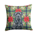 Black Neapolitan Mastiff Christmas PoinsettIas Decorative Throw Pillow 18x18 Indoor Outdoor Accent Cushion, Fabric Cover with Insert for Sofa, Bed, Porch & Living Room